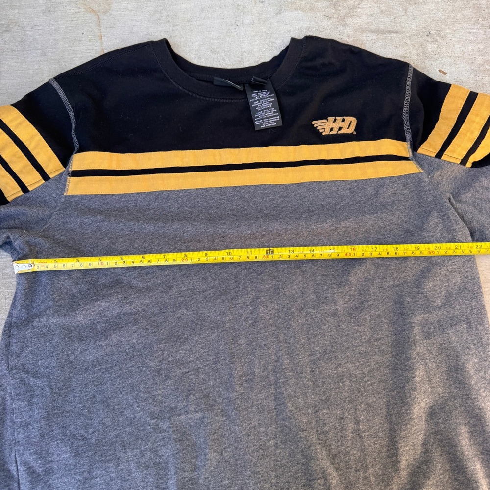 Harley Davidson Mens XL Long Sleeve Colorblock Shirt Black Gray Yellow Biker Tee - Picture 5 of 8